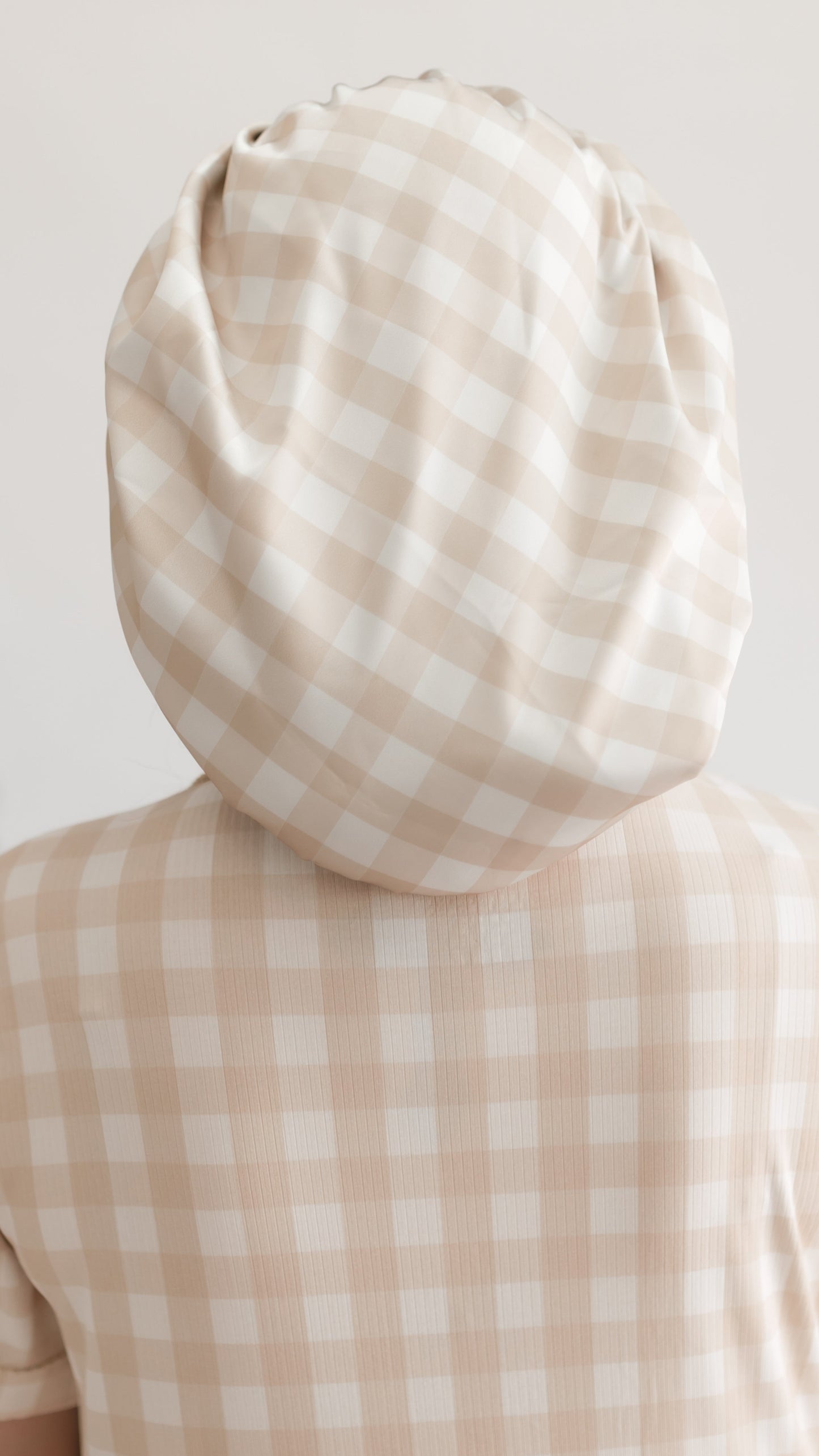 Adult Satin Bonnet in Neutral Gingham