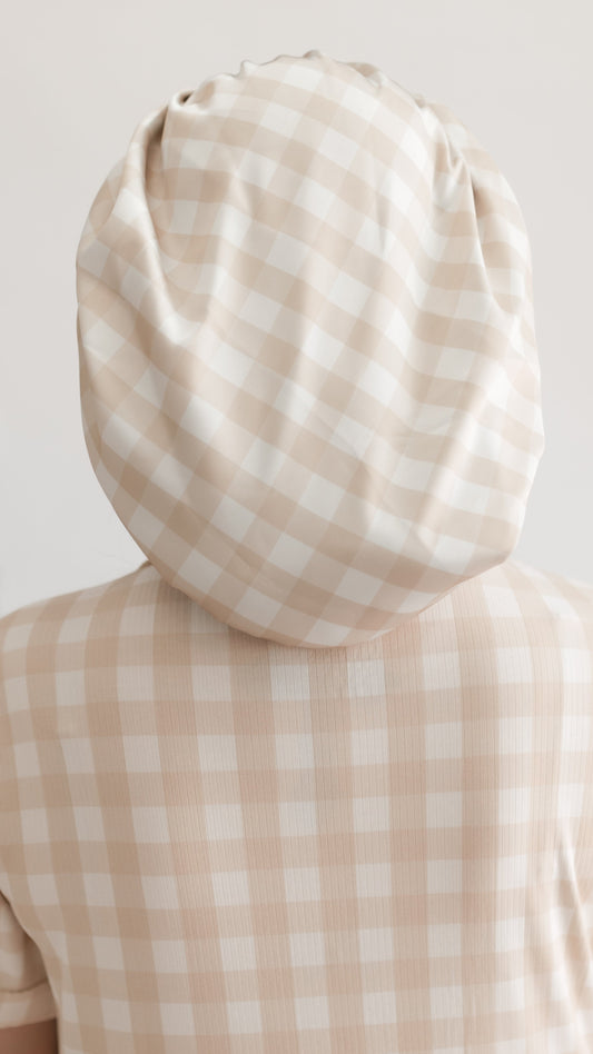 Kids Satin Bonnet in Neutral Gingham