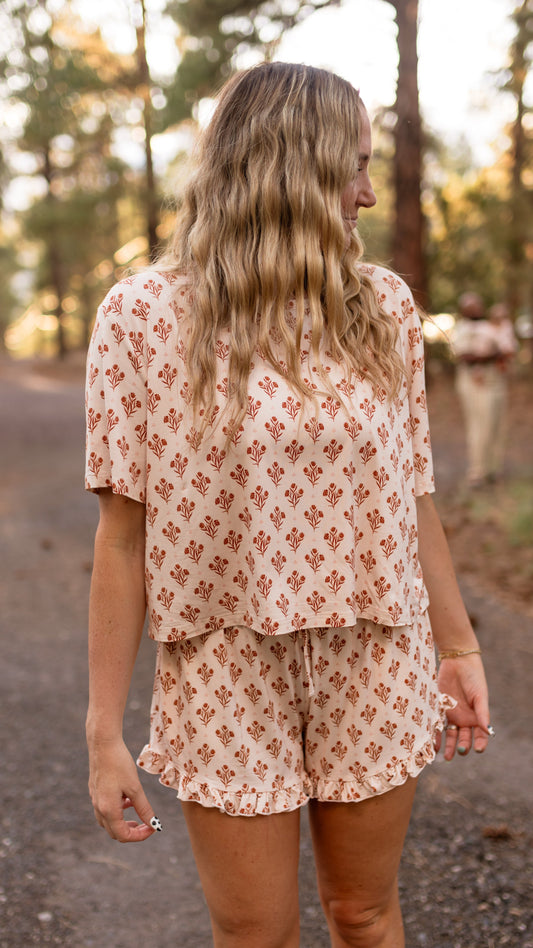Women’s Ruffle Short Set in Fall Floral