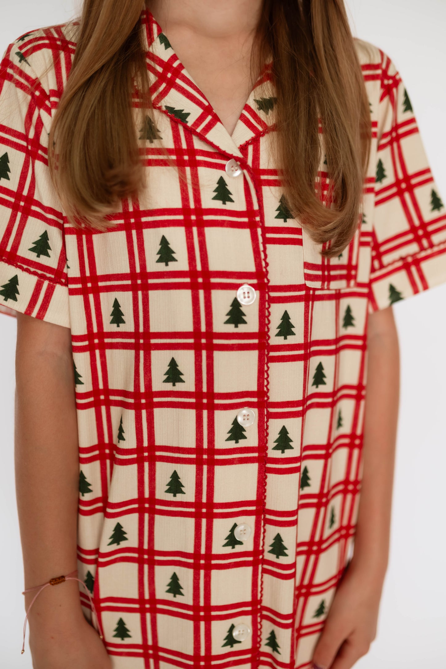 Girl's Button Down Ribbed Dress in Christmas Plaid