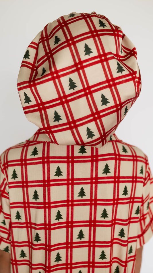 Kids Satin Bonnet in Christmas Plaid