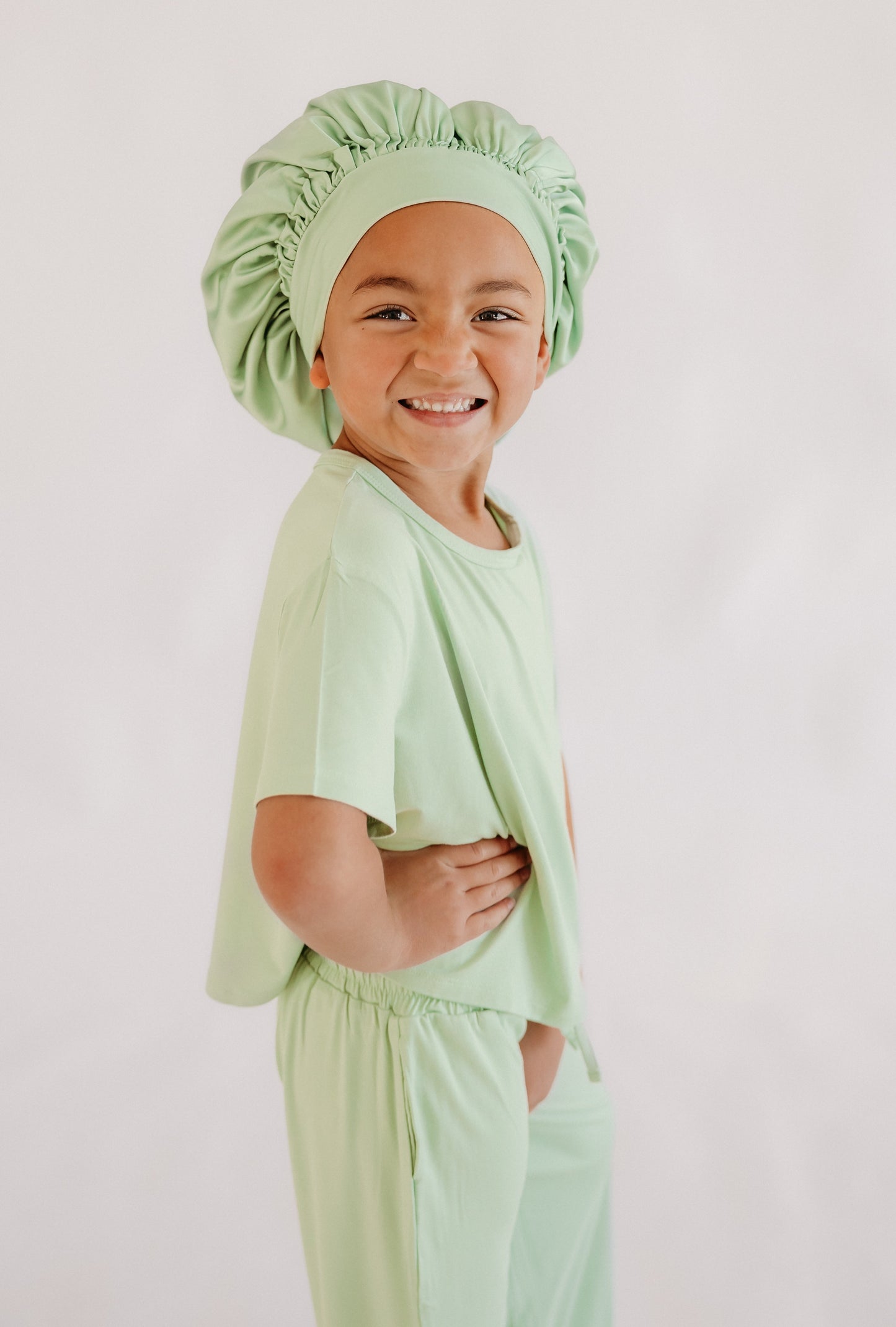 Kids Satin Bonnet in Sage Green