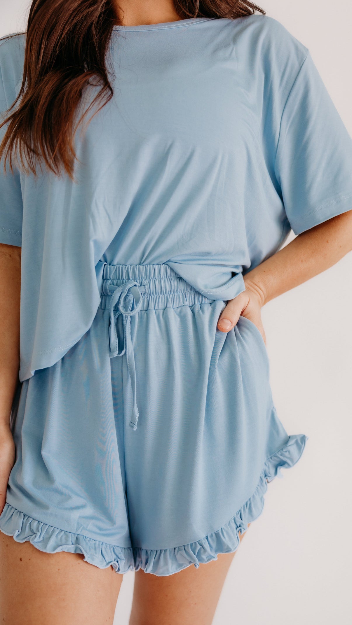 Women's Ruffle Short Set in Cornflower Blue – Silks