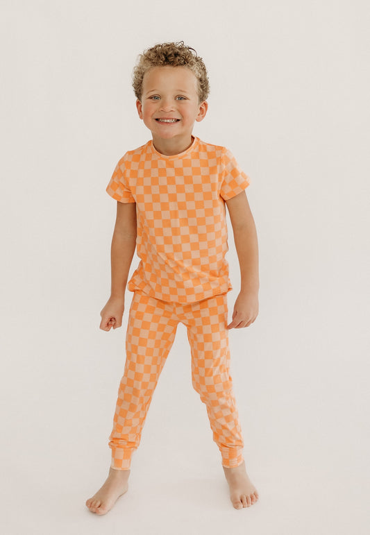 Youth Jogger Set In Orange Checkered