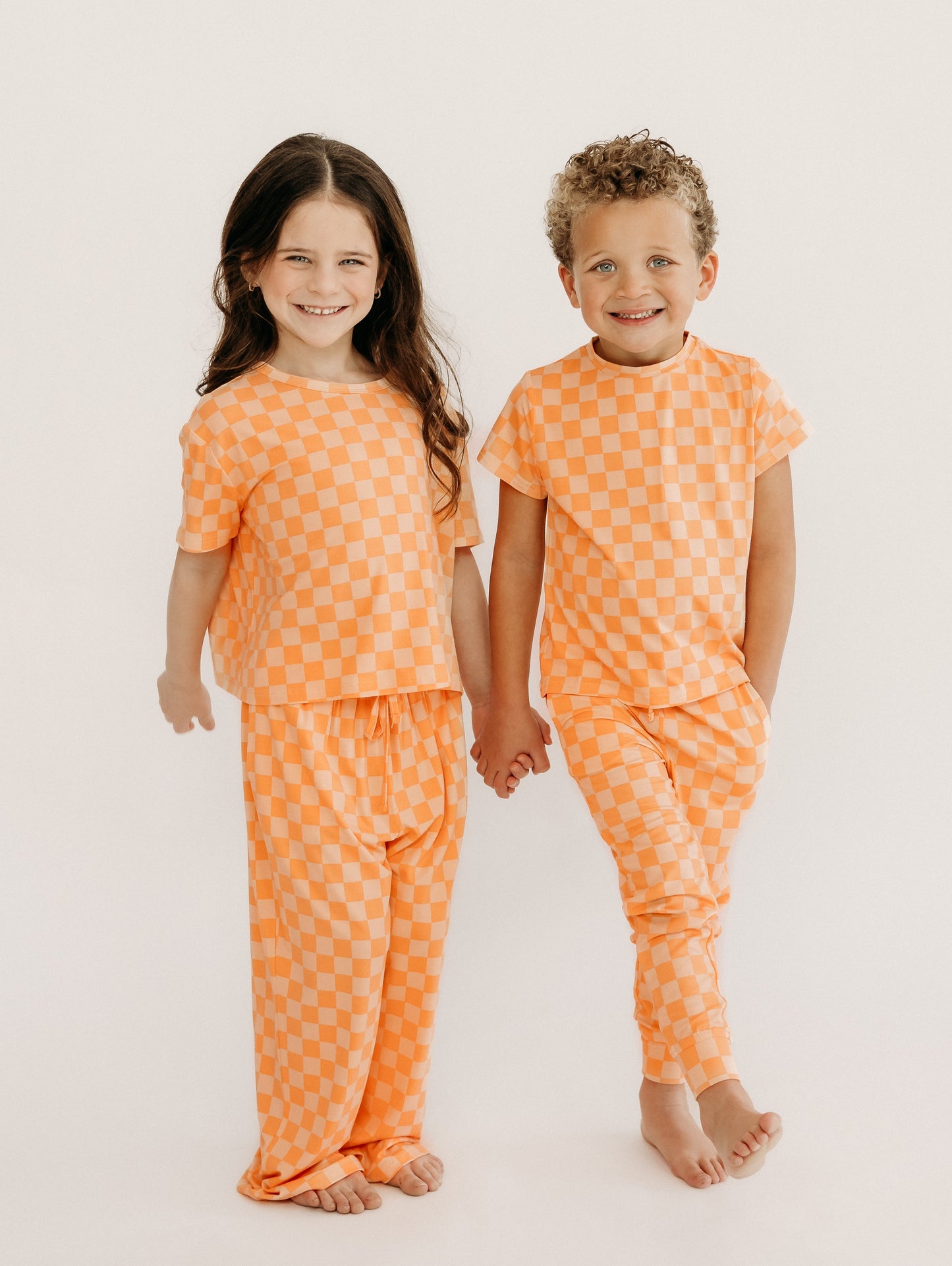 Youth Jogger Set In Orange Checkered