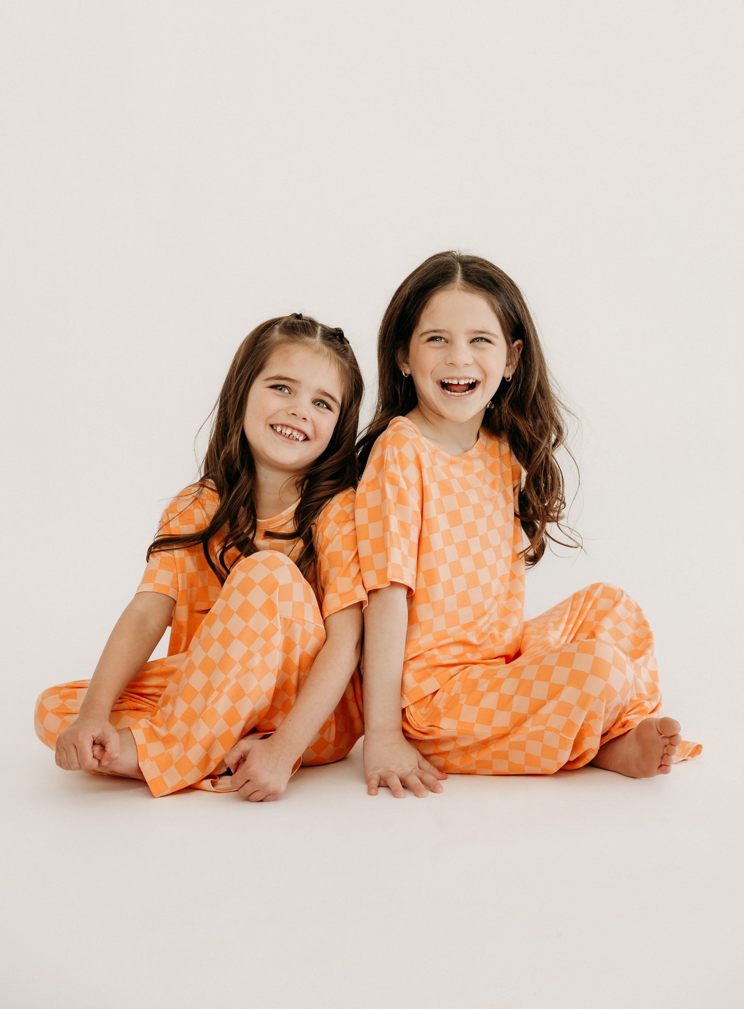 Girls T-shirt Lounge Set in Orange Checkered