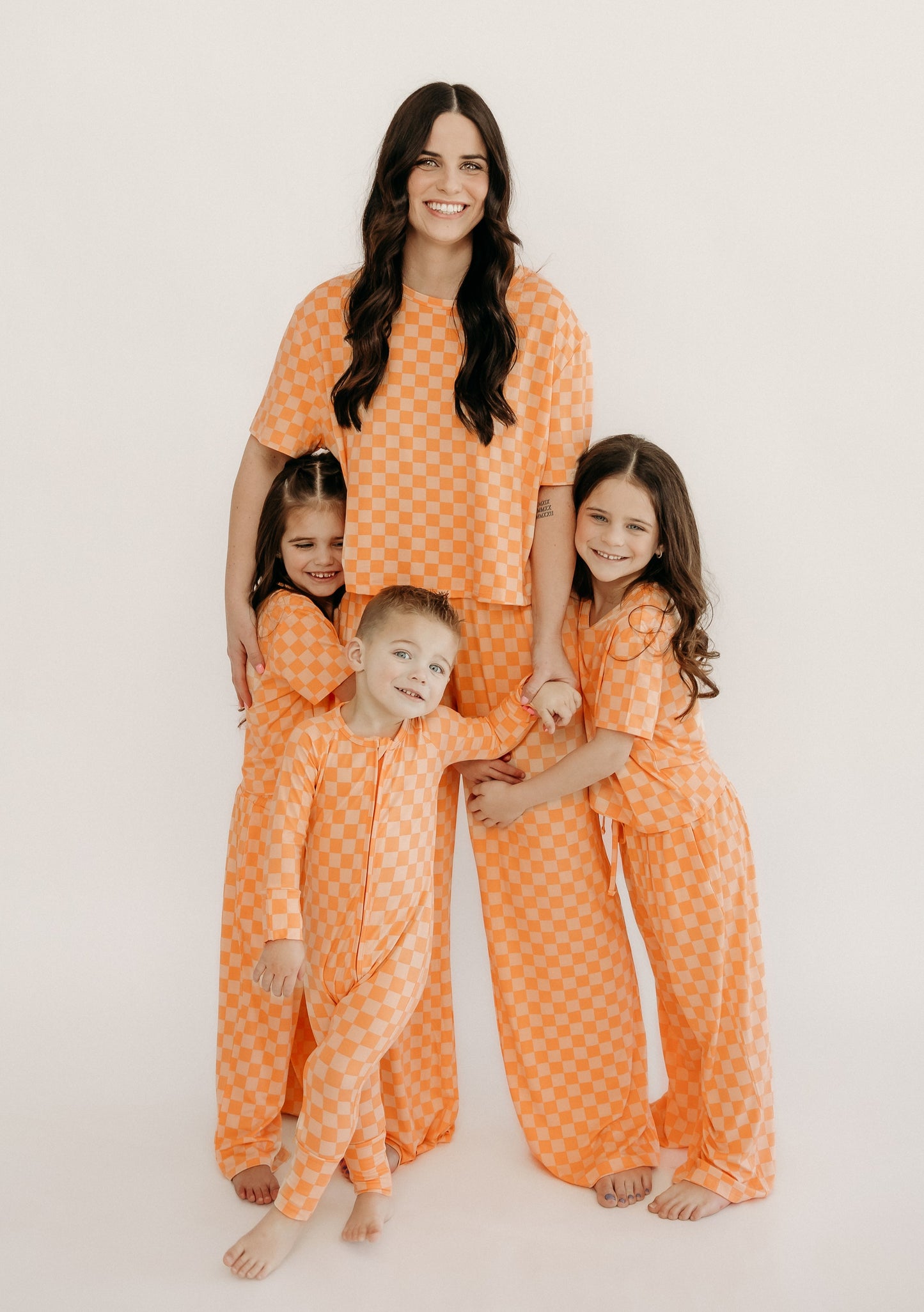 Womens T-Shirt Lounge Set In Orange Checkered