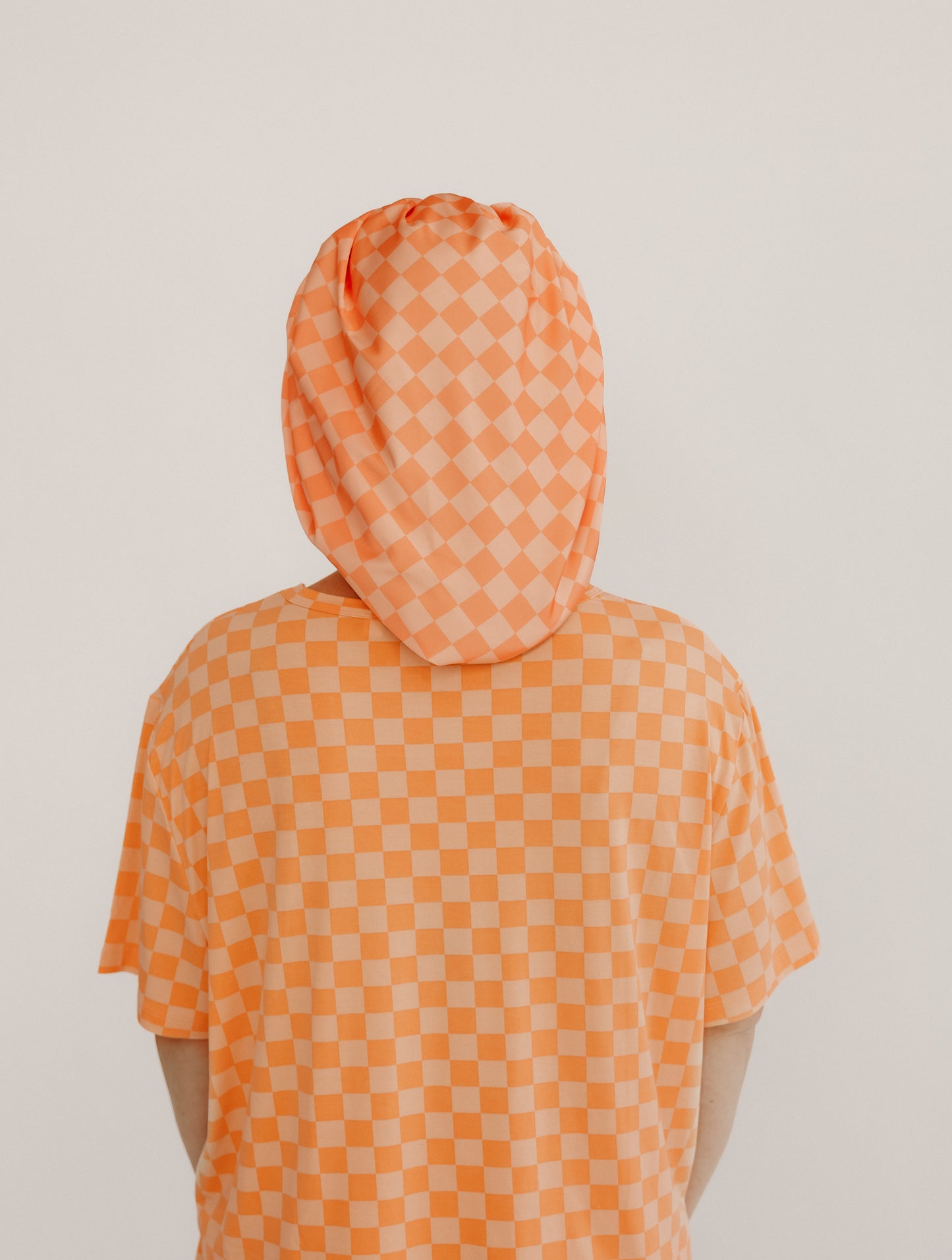 Adult Satin Bonnet in Orange Checkered