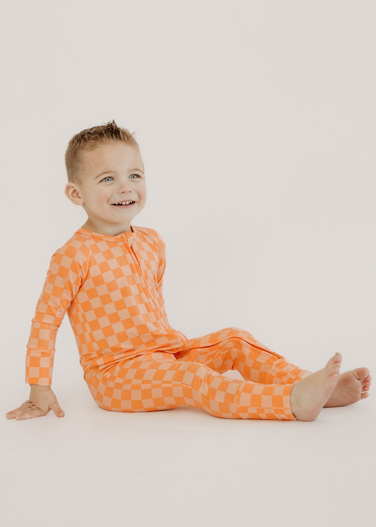 Infant Romper in Orange Checkered