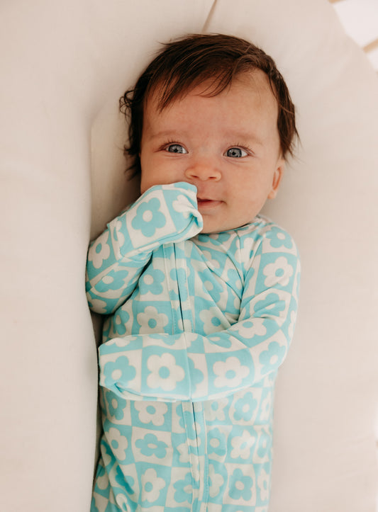 Infant Romper in Blue Checkered