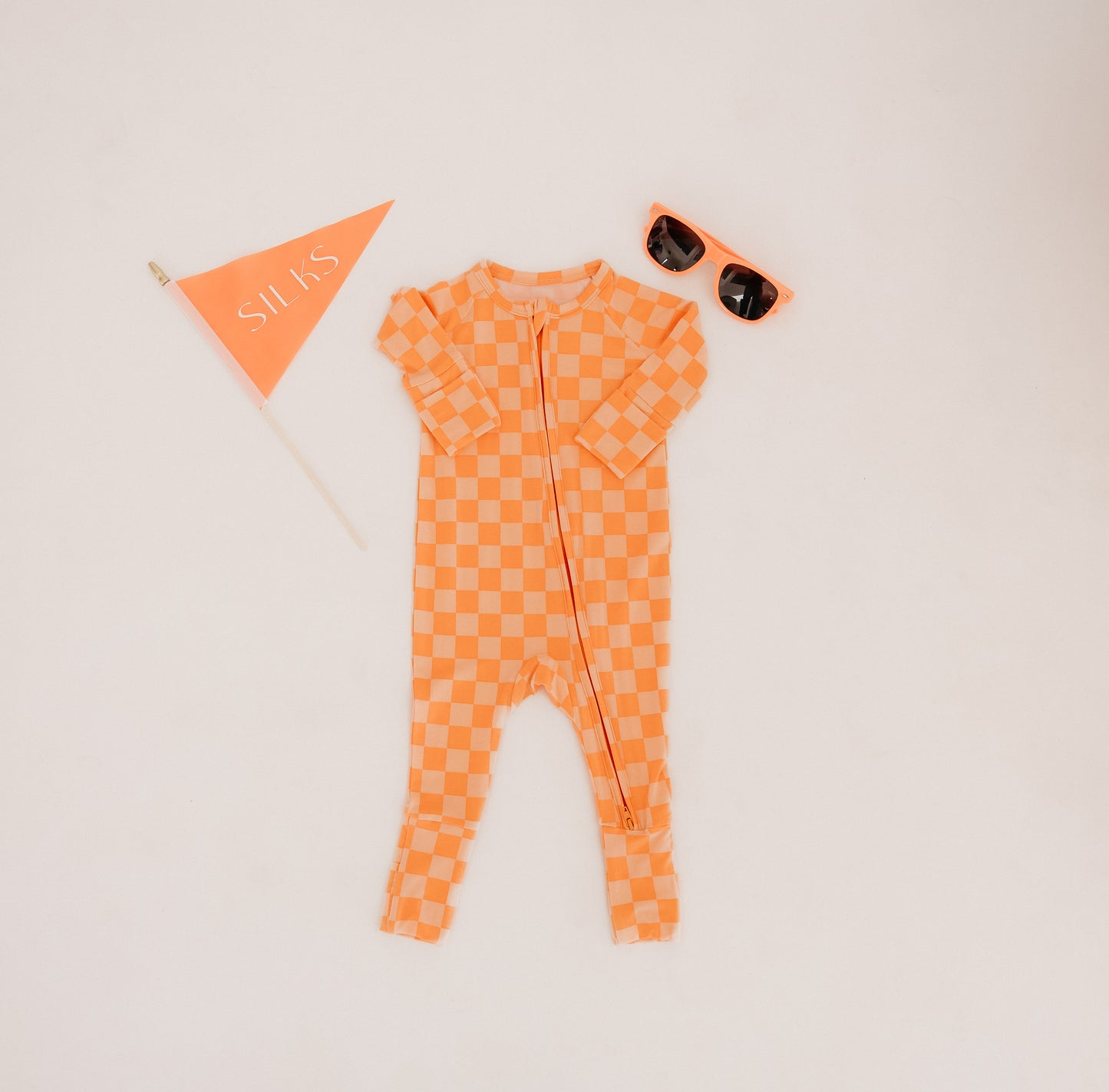 Infant Romper in Orange Checkered