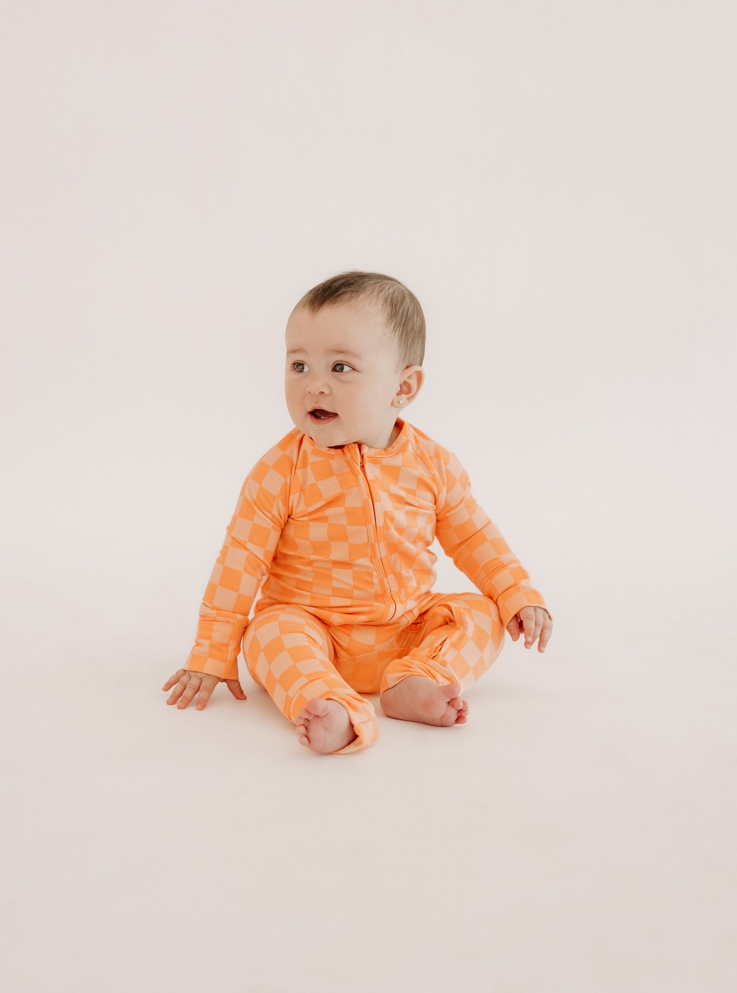 Infant Romper in Orange Checkered