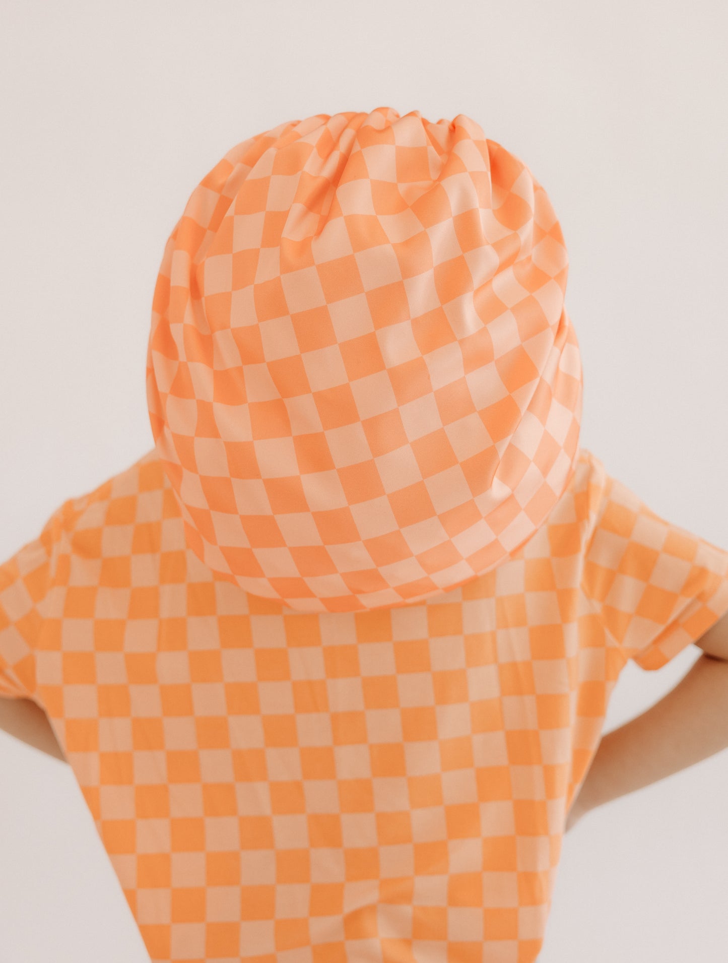 Kids Satin Bonnet in Orange Checkered