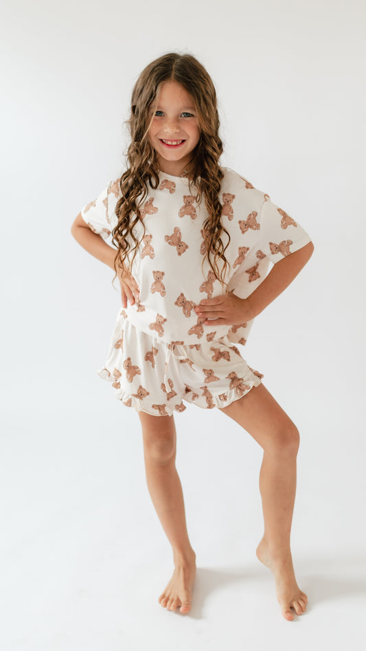 Girl's Ruffle Short Set in Bears