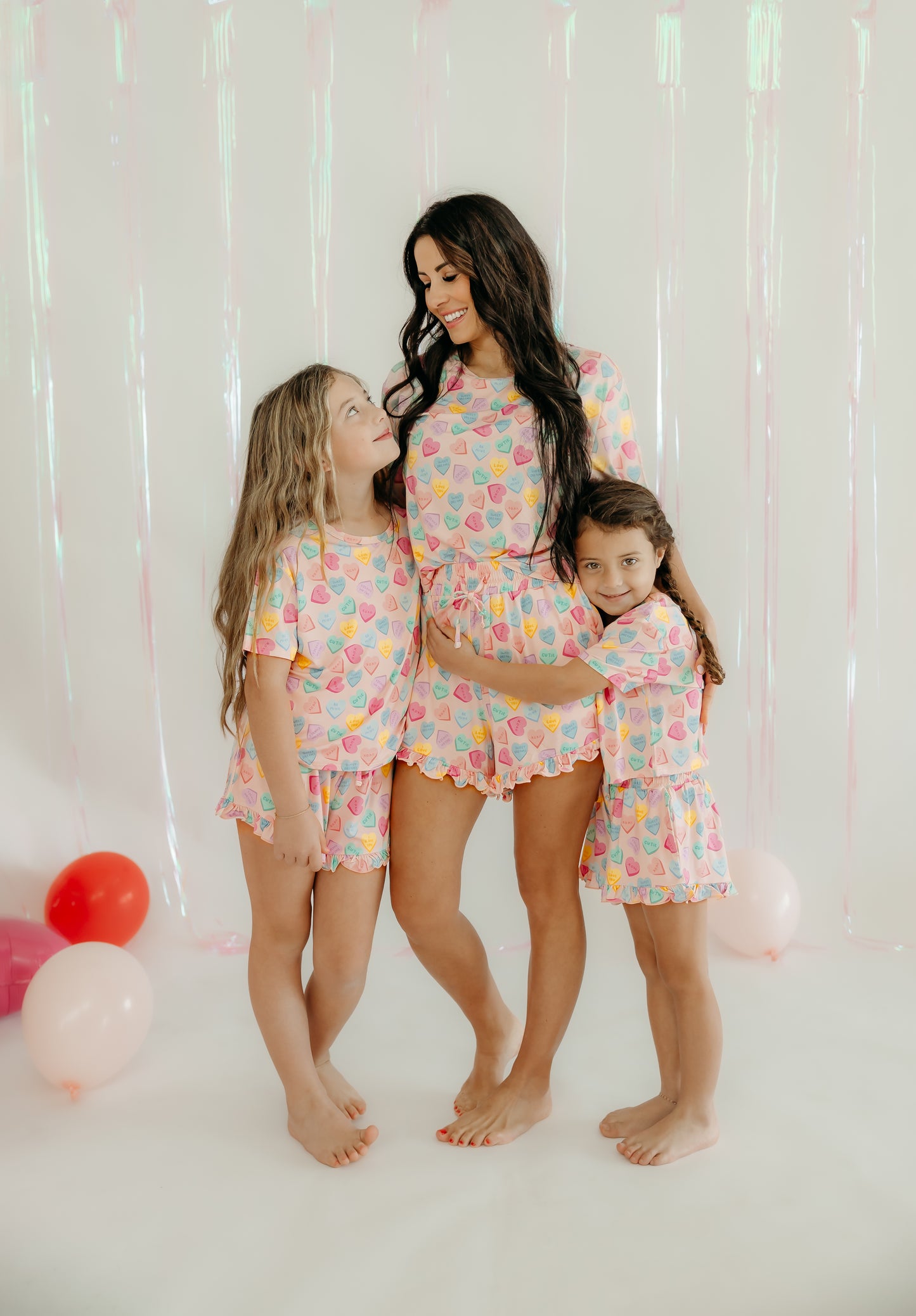 Girls Ruffle Short Set in Conversation Hearts