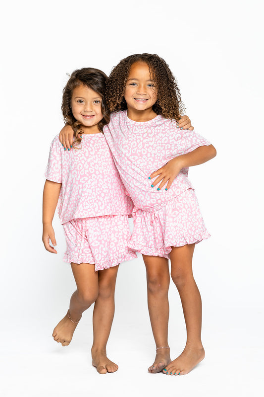 Kids Ruffle Set in Pink Cheetah