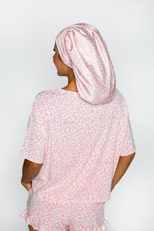 Adult Satin Bonnet in Pink Cheetah