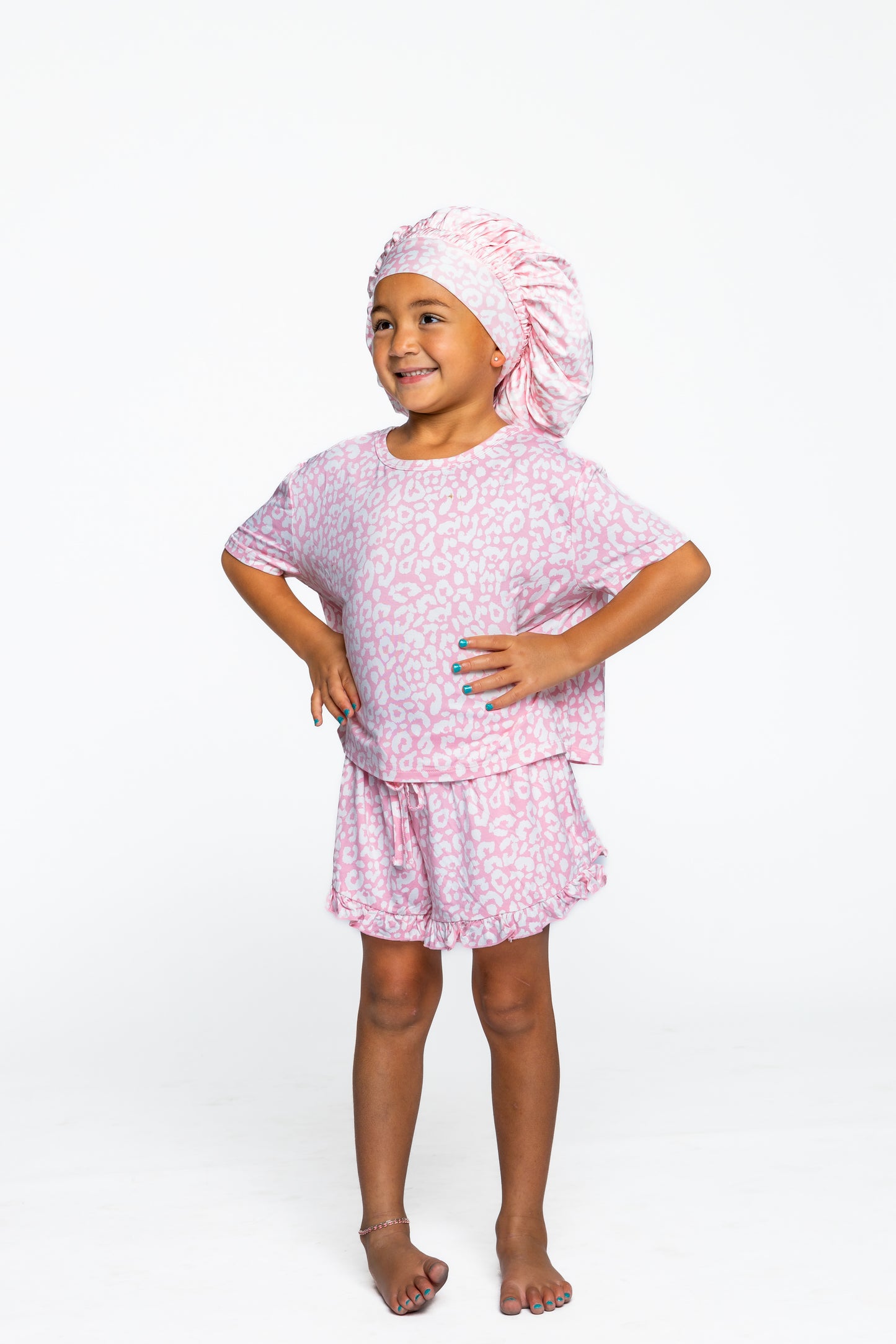 Kids Satin Bonnet in Pink Cheetah