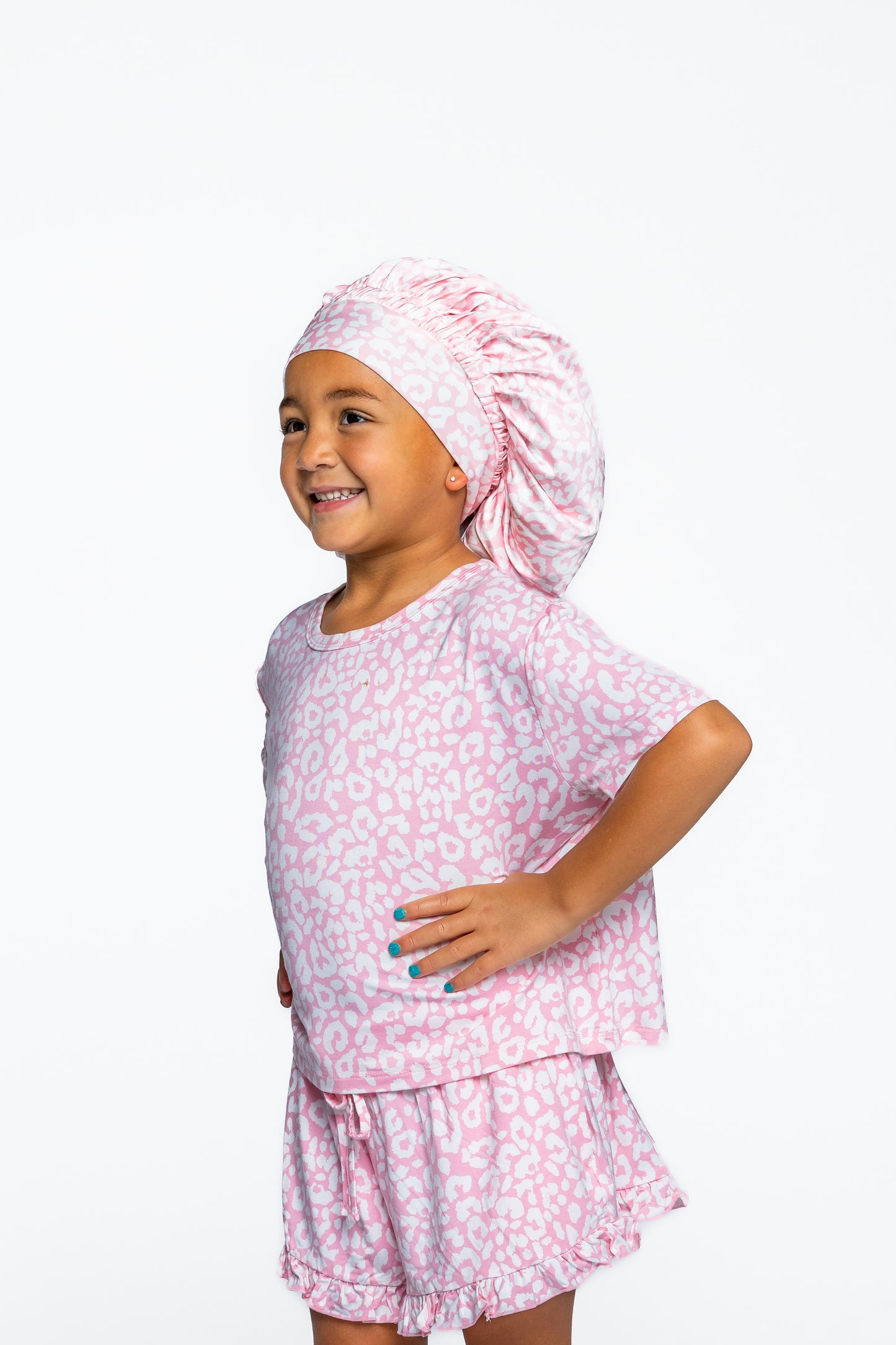 Kids Satin Bonnet in Pink Cheetah