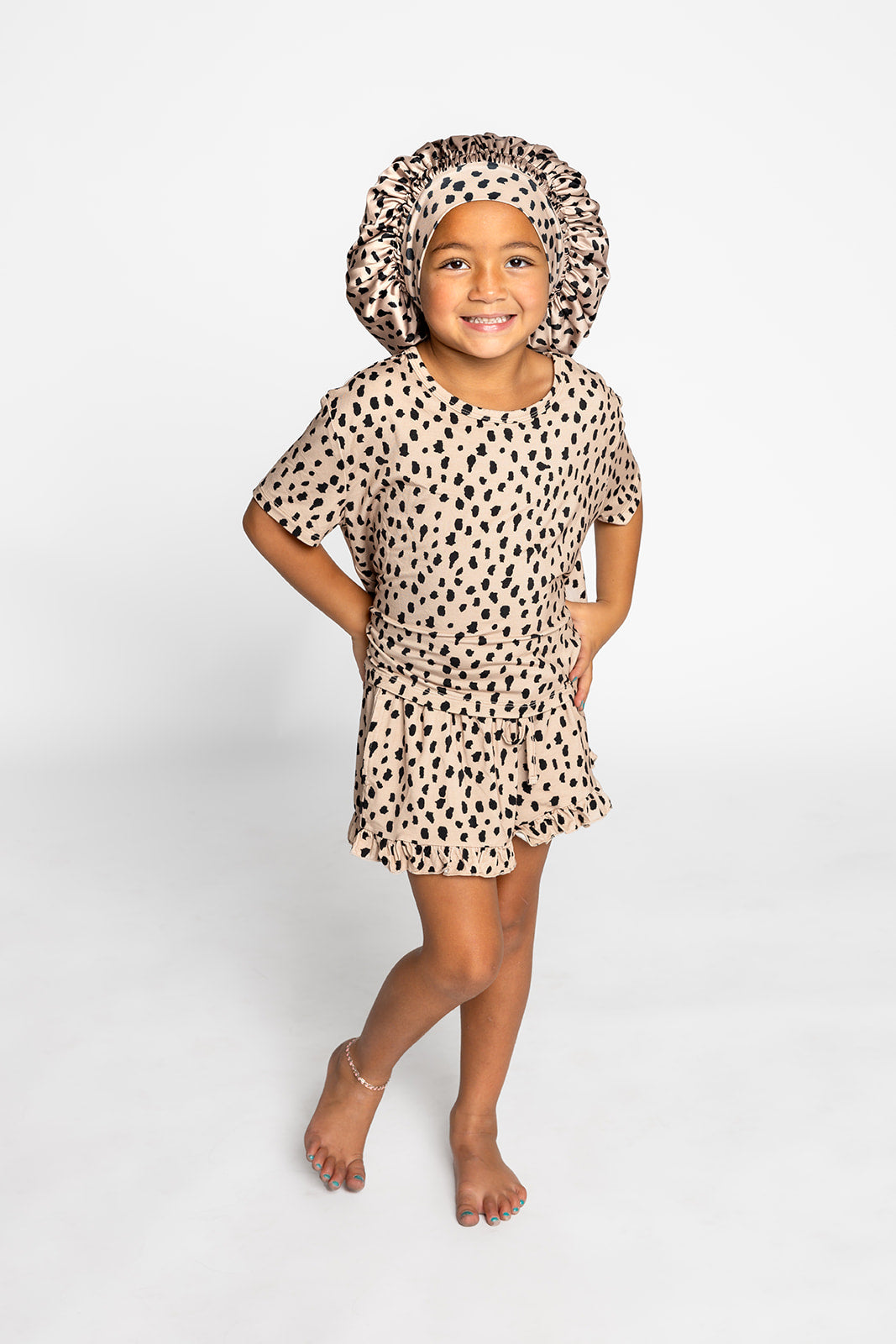 Kids Satin Bonnet in Brown Leopard