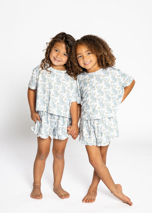 Kids Ruffle Set in Blue Floral
