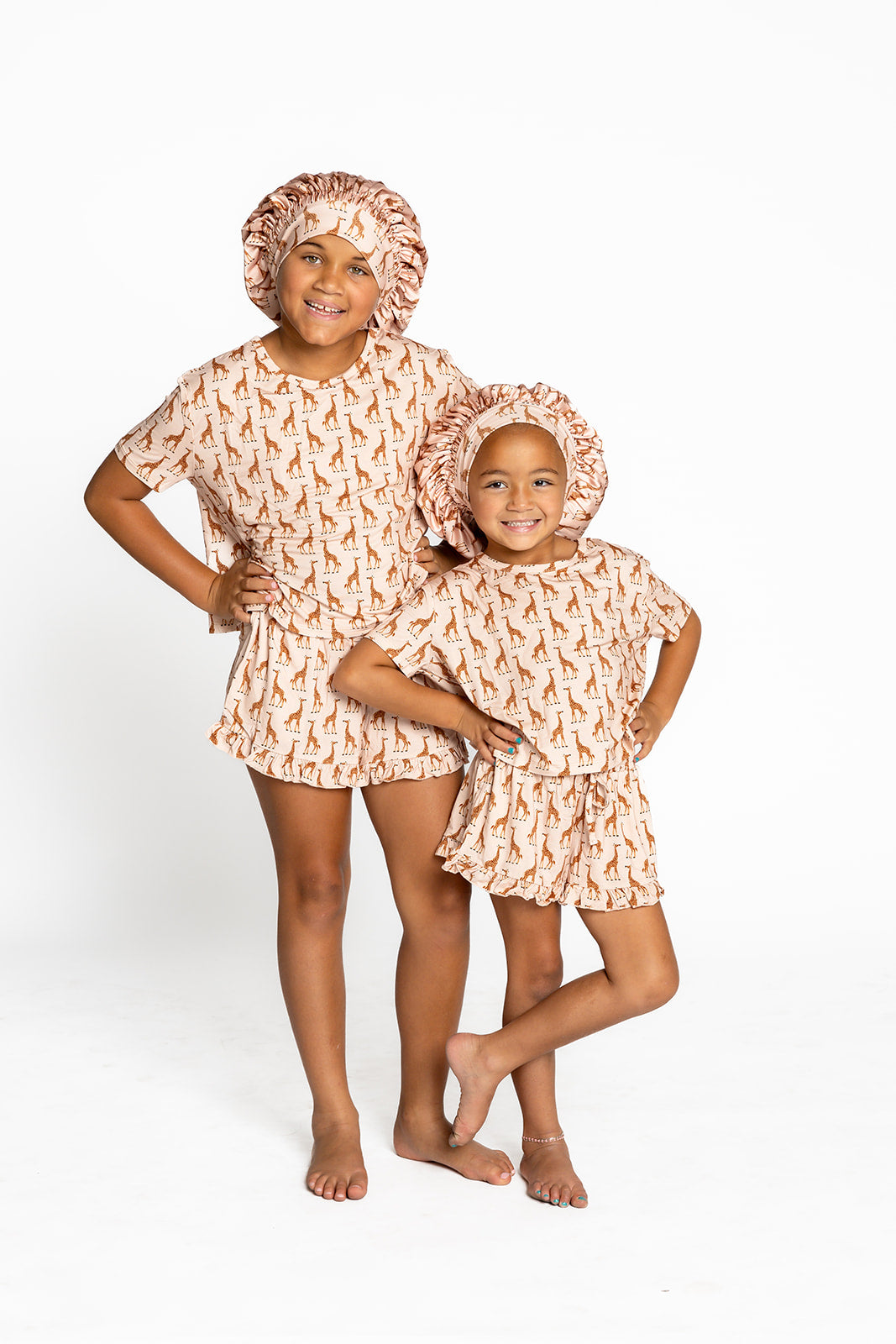 Kids Satin Bonnet in Giraffes