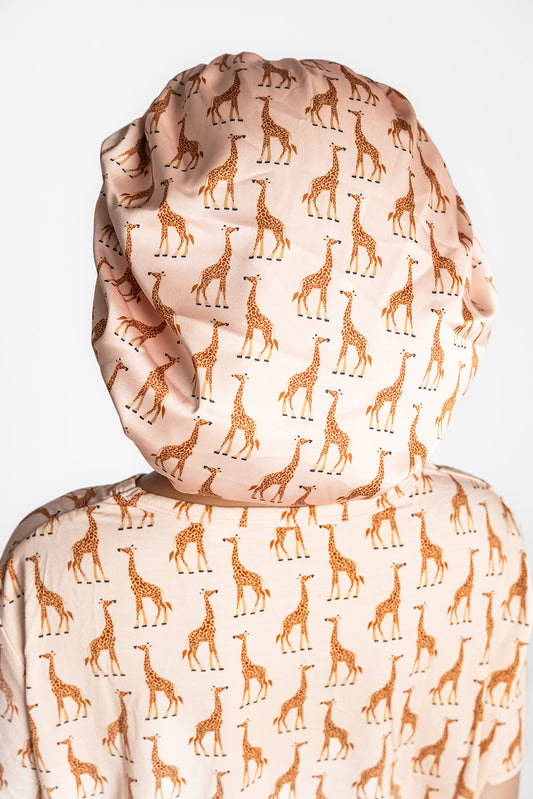 Adult Satin Bonnet in Giraffes